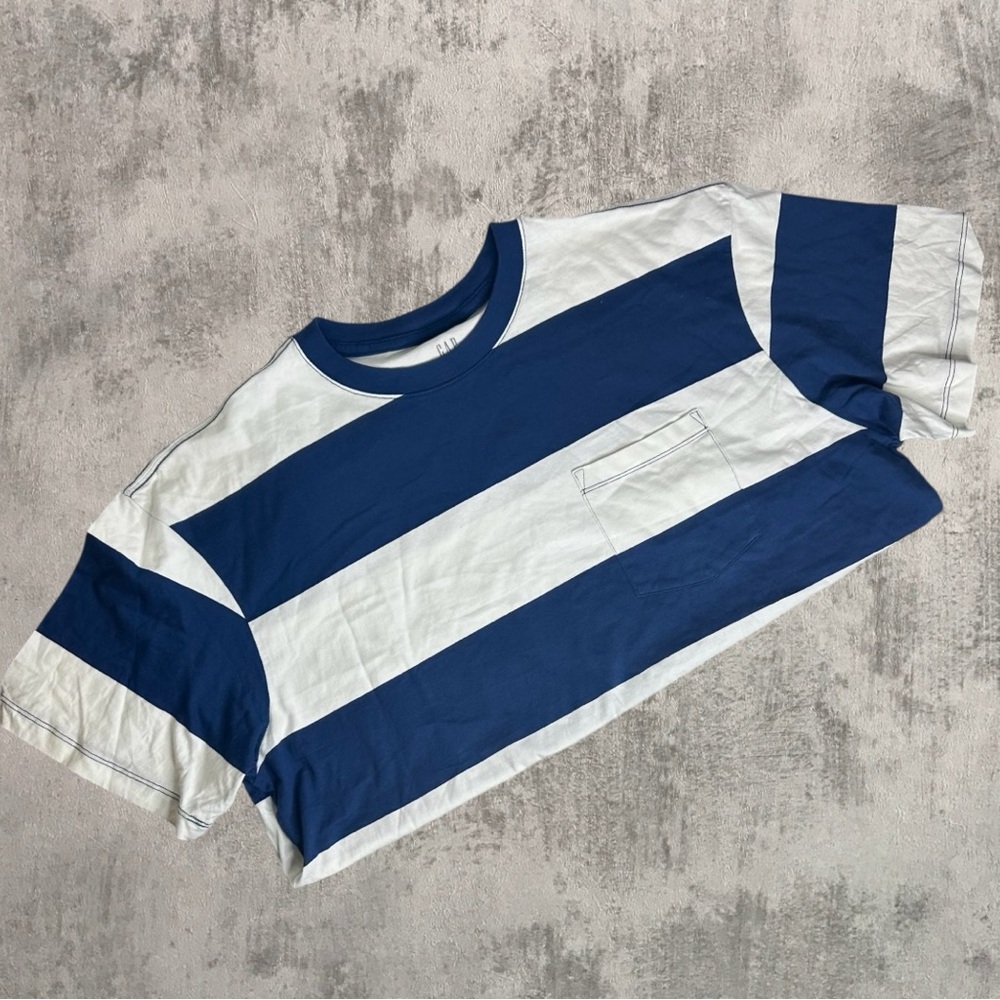NWOT GAP Blue/Purple Stripe Short Sleeve Pocket Tee XL - Picture 2 of 7